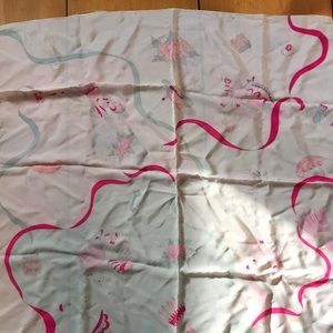 Vintage Silk Scarf with Pink Ribbon and Dancing Figures